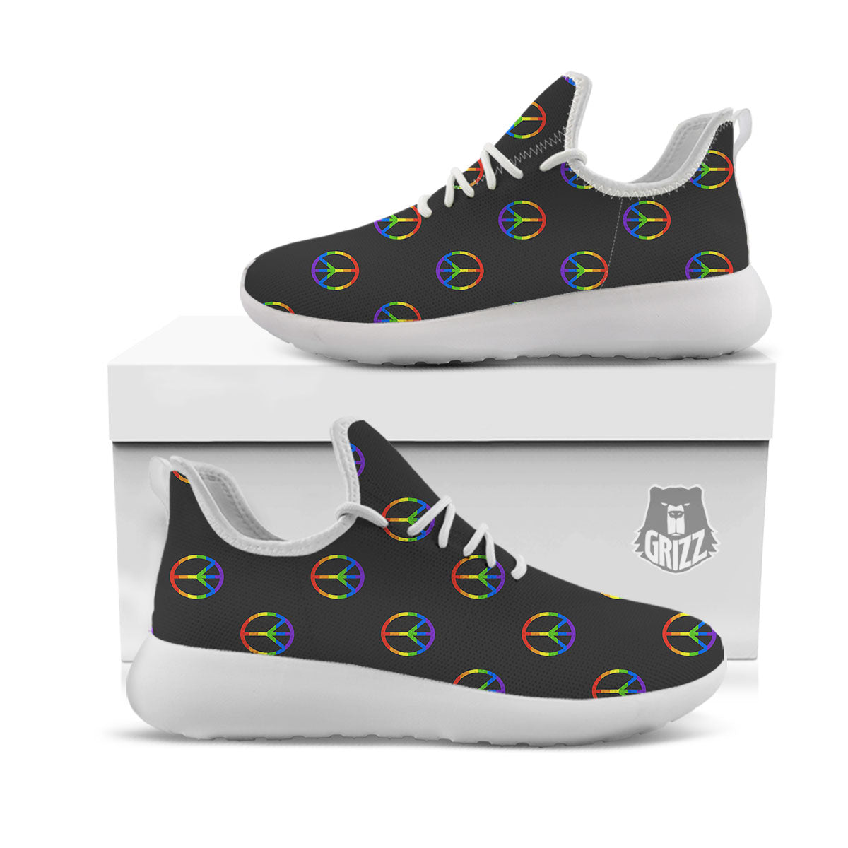 Peace Sign Rainbow LGBT Print Pattern White Athletic Shoes-grizzshop