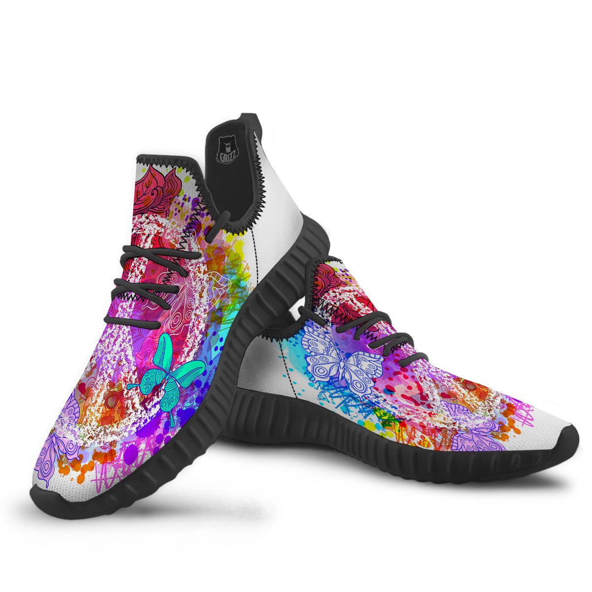 Peace Signs Colorful Hippie Print Black Walking Shoes-grizzshop