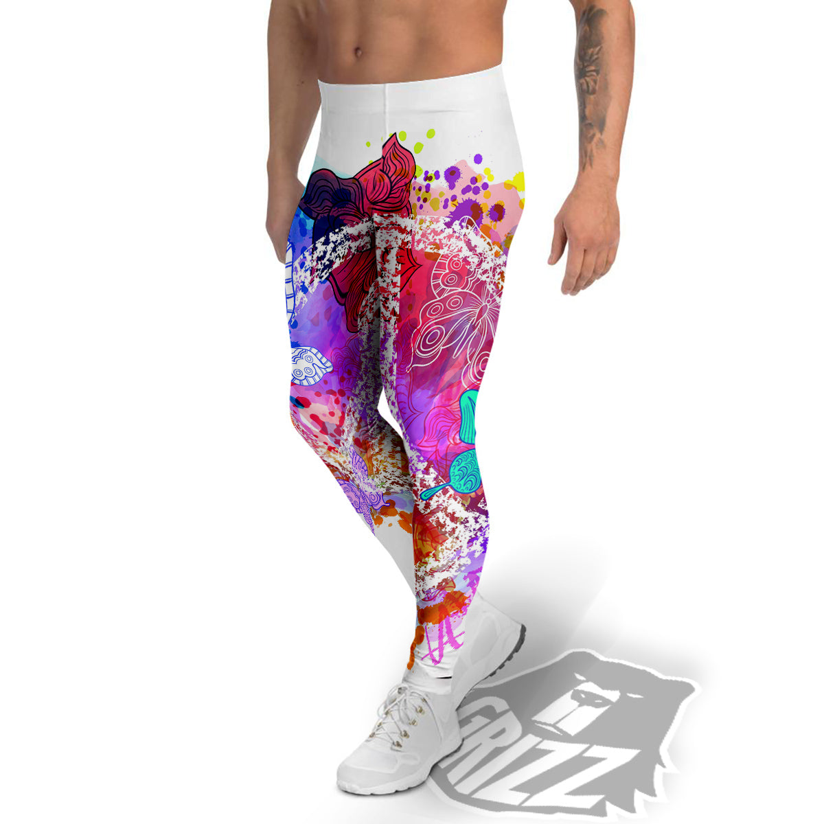 Peace Signs Colorful Hippie Print Men's Leggings-grizzshop