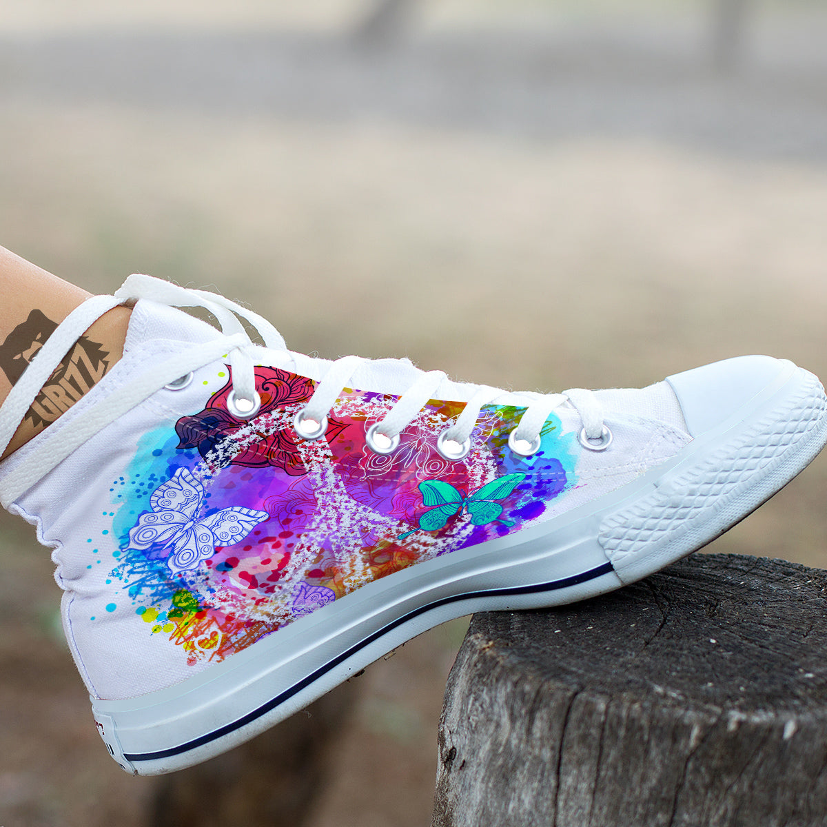 Peace Signs Colorful Hippie Print White High Top Shoes-grizzshop
