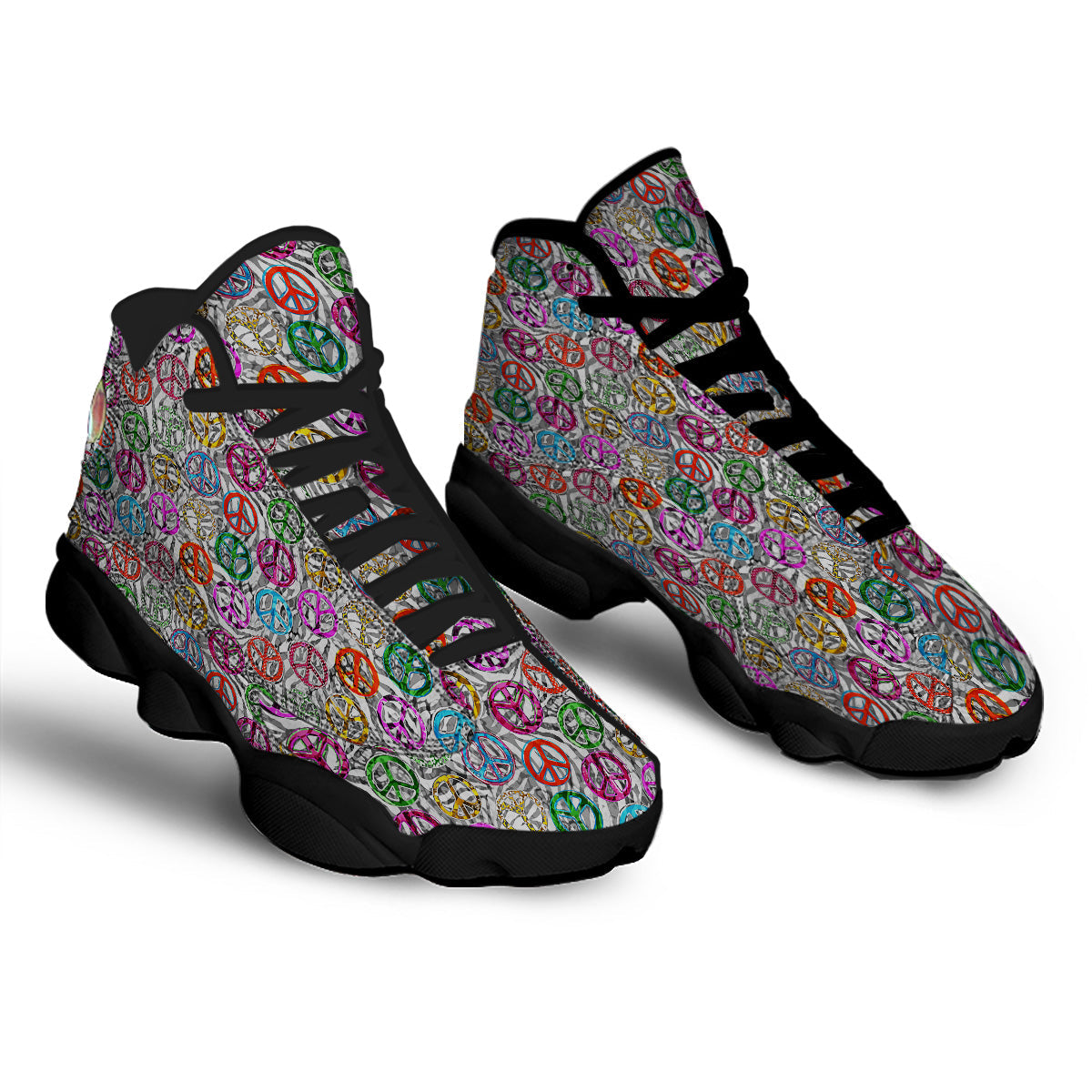 Peace Signs Zebra Print Pattern Black Basketball Shoes-grizzshop