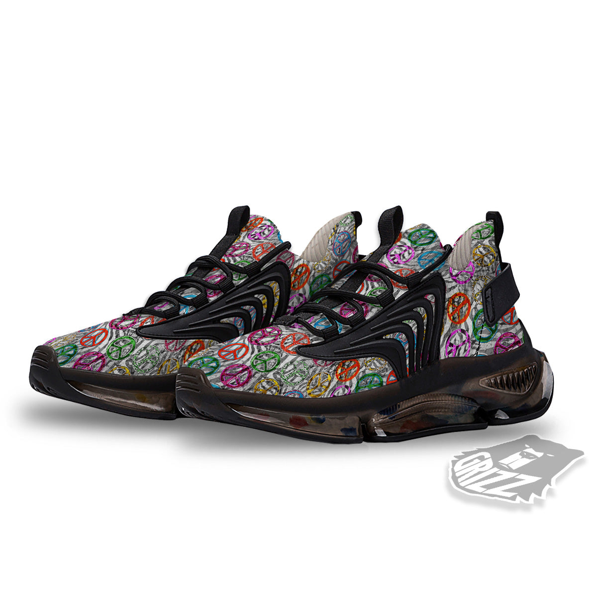 Peace Signs Zebra Print Pattern Black Gym Shoes-grizzshop