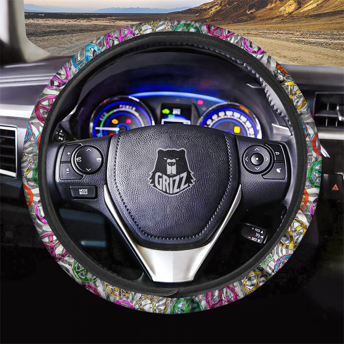 Peace Signs Zebra Print Pattern Car Steering Wheel Cover-grizzshop