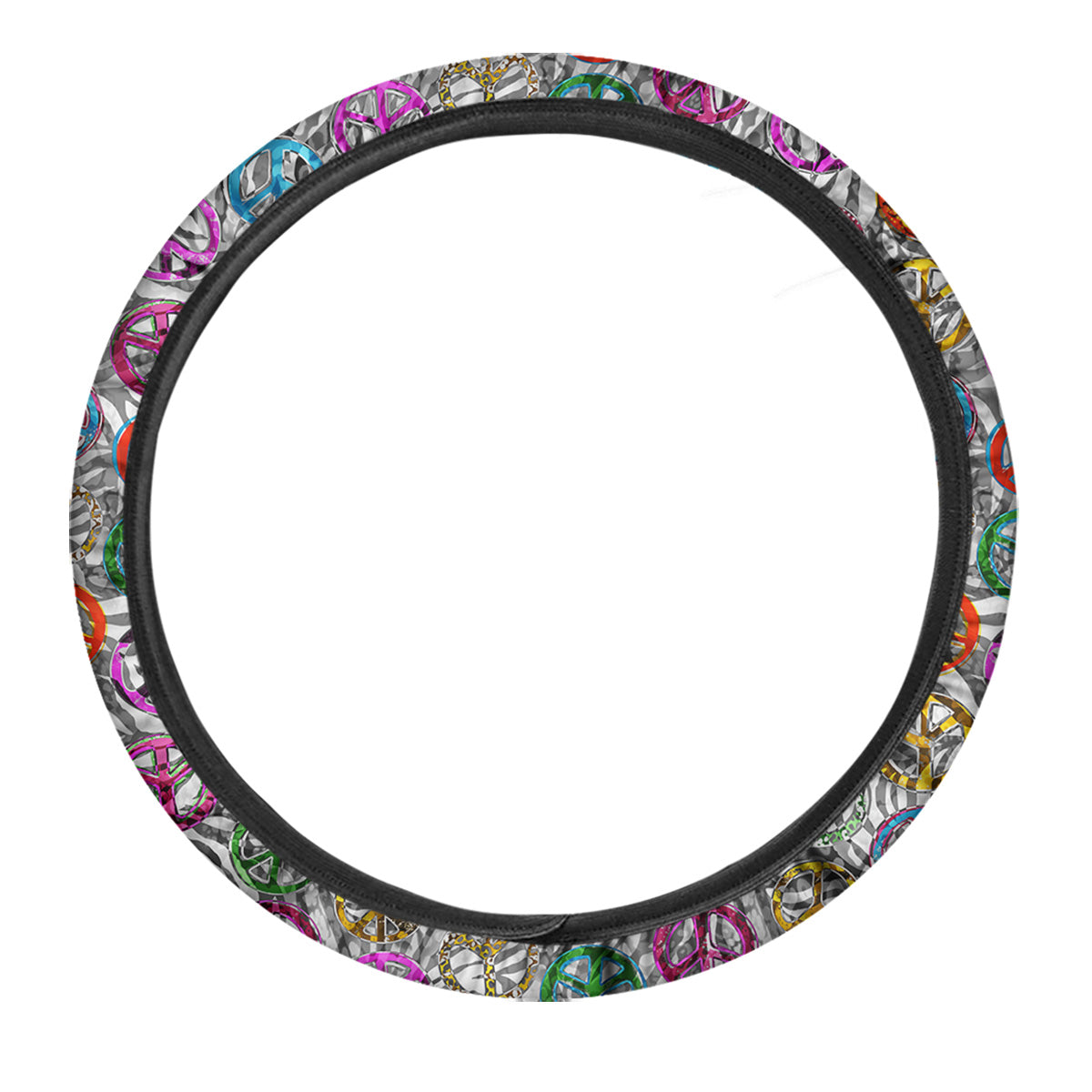 Peace Signs Zebra Print Pattern Car Steering Wheel Cover-grizzshop