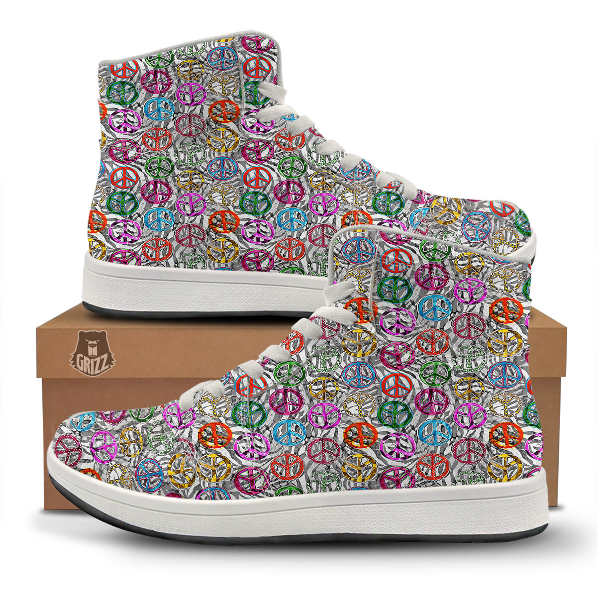 Peace Signs Zebra Print Pattern High Top Sneakers-grizzshop