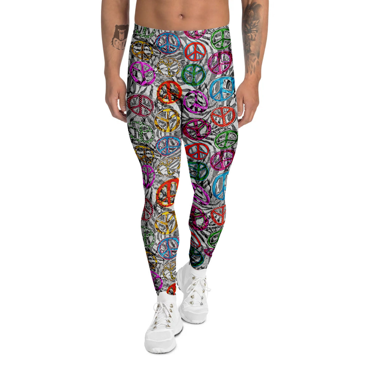 Peace Signs Zebra Print Pattern Men's Leggings-grizzshop