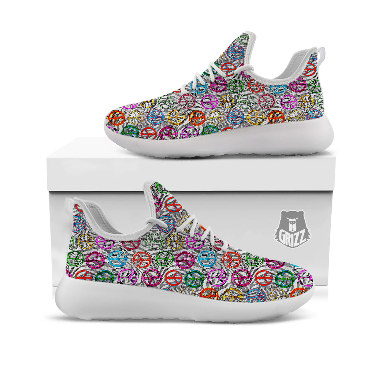 Peace Signs Zebra Print Pattern White Athletic Shoes-grizzshop