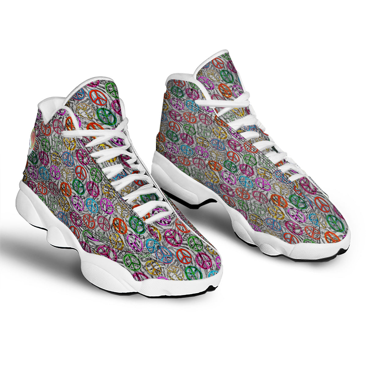 Peace Signs Zebra Print Pattern White Basketball Shoes-grizzshop