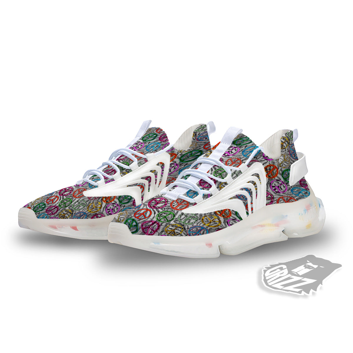 Peace Signs Zebra Print Pattern White Gym Shoes-grizzshop