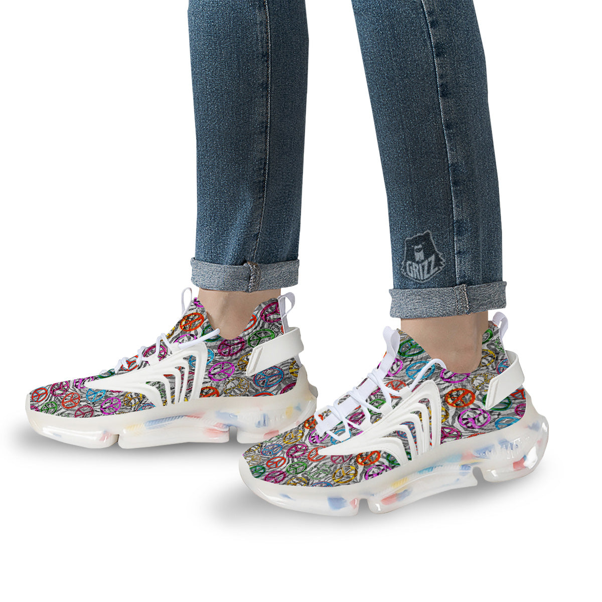 Peace Signs Zebra Print Pattern White Gym Shoes-grizzshop