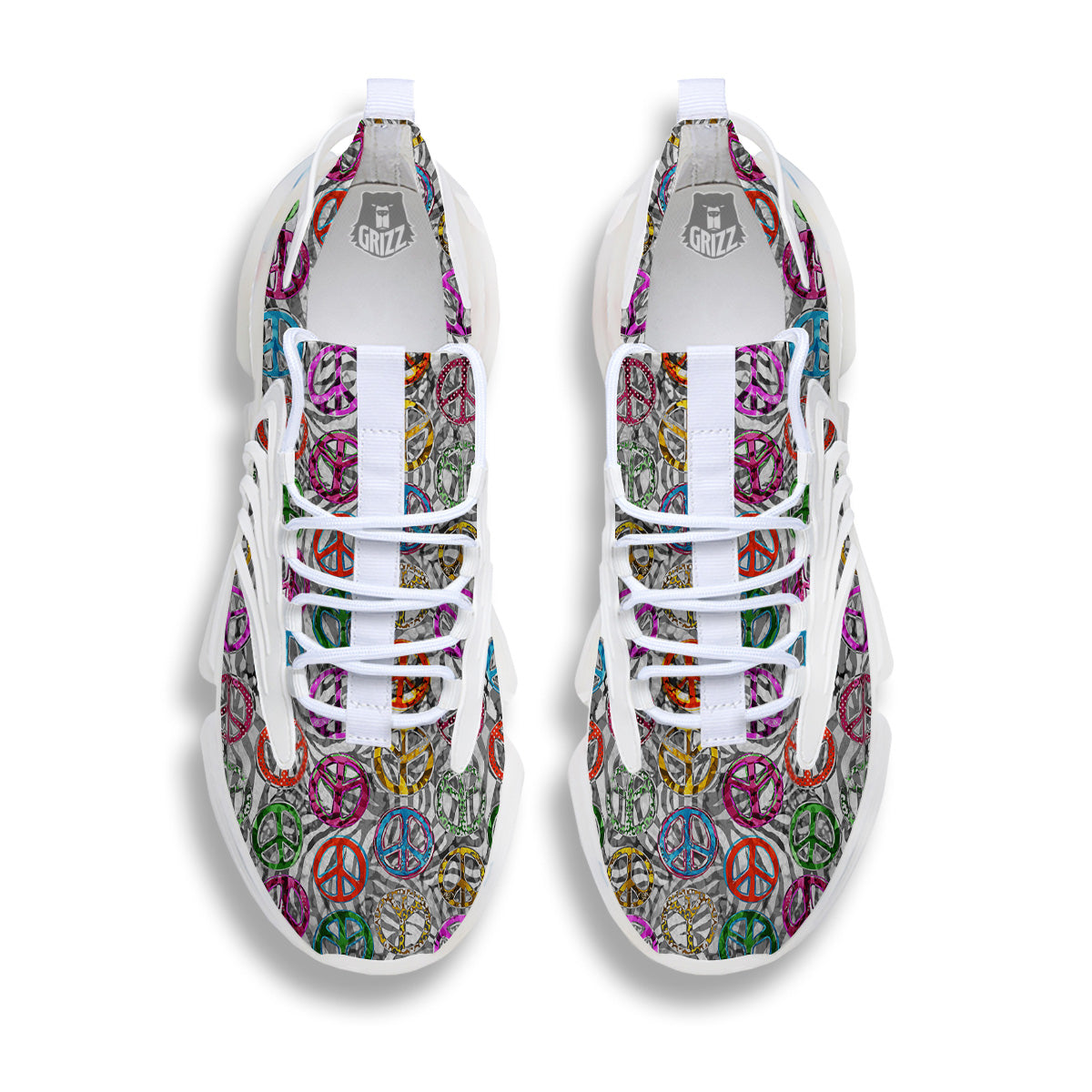 Peace Signs Zebra Print Pattern White Gym Shoes-grizzshop