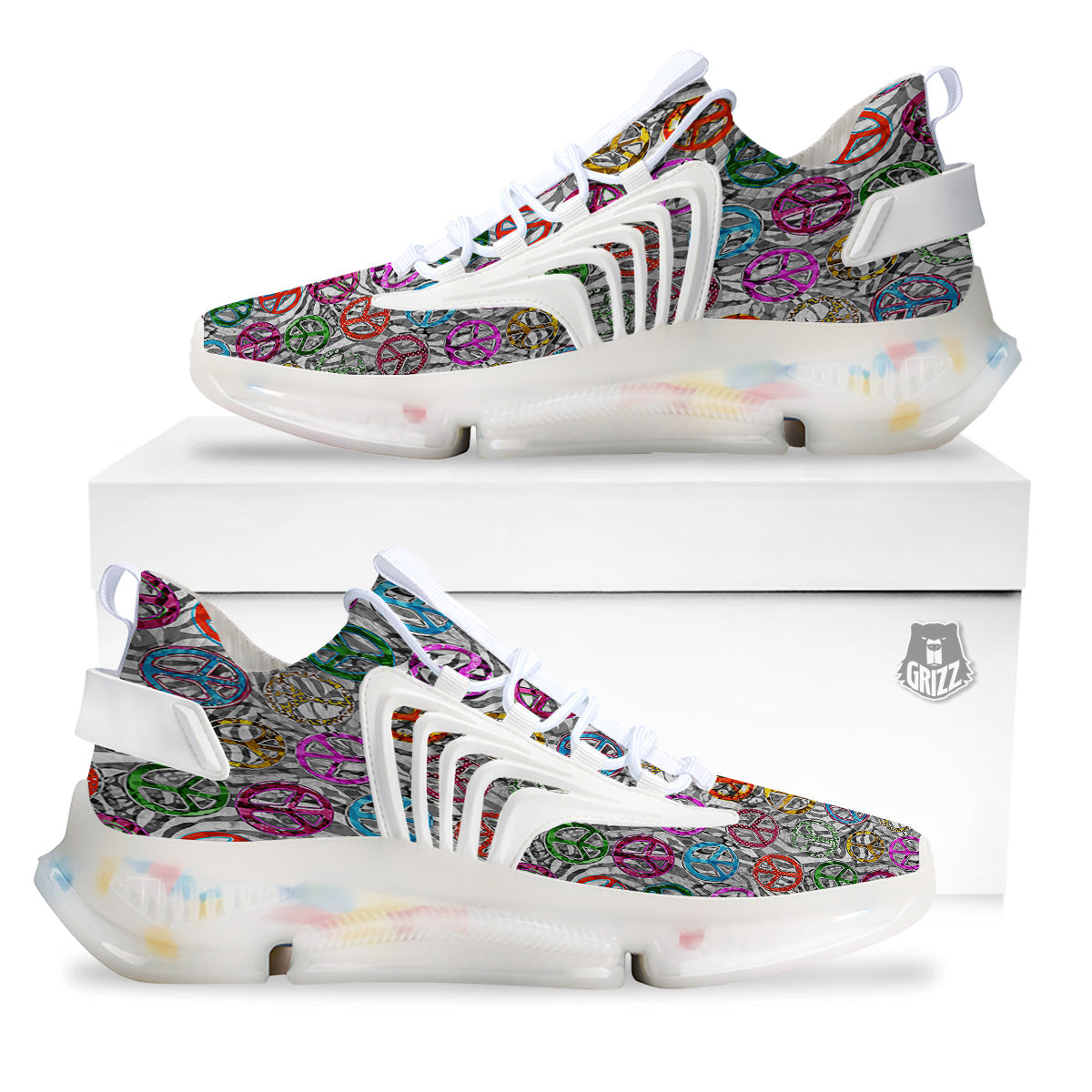 Peace Signs Zebra Print Pattern White Gym Shoes-grizzshop