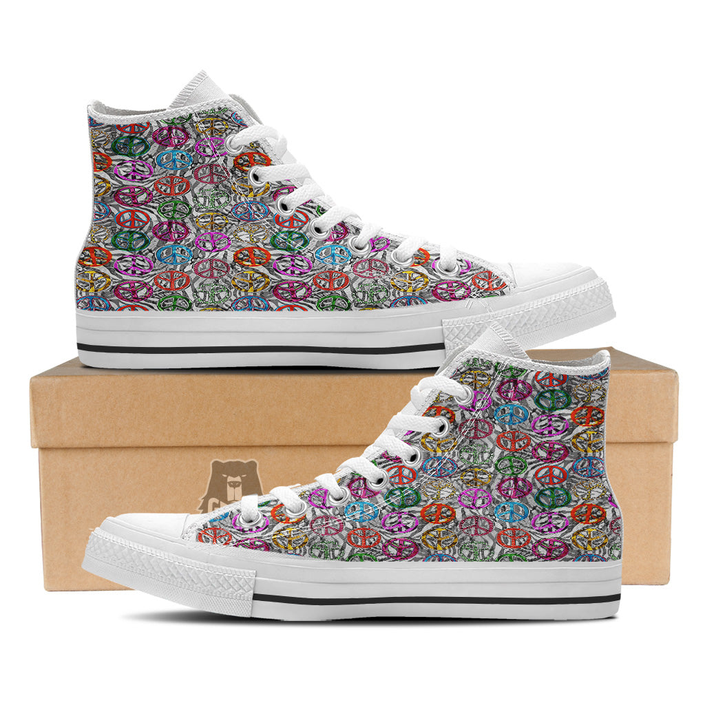 Peace Signs Zebra Print Pattern White High Top Shoes-grizzshop