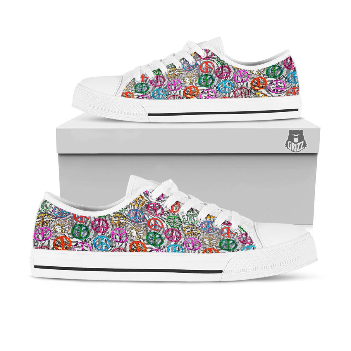 Peace Signs Zebra Print Pattern White Low Top Shoes-grizzshop