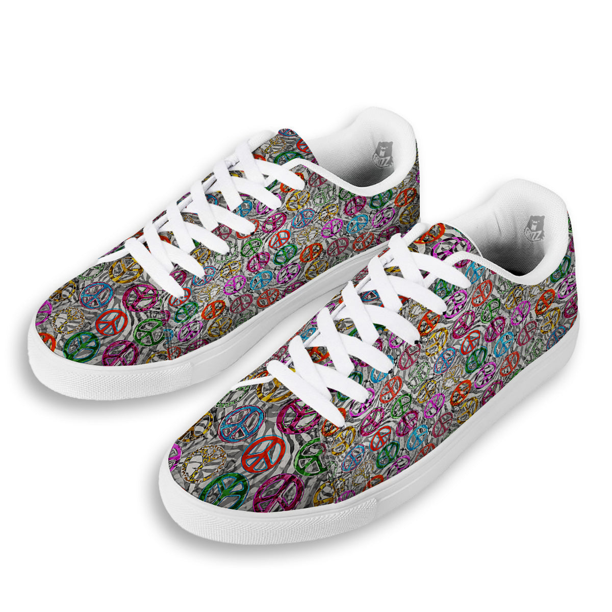 Peace Signs Zebra Print Pattern White Low Top Sneakers-grizzshop