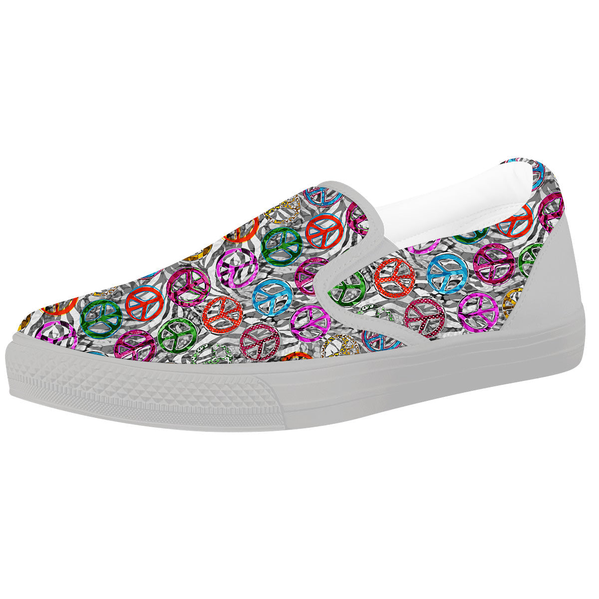 Peace Signs Zebra Print Pattern White Slip On Shoes-grizzshop