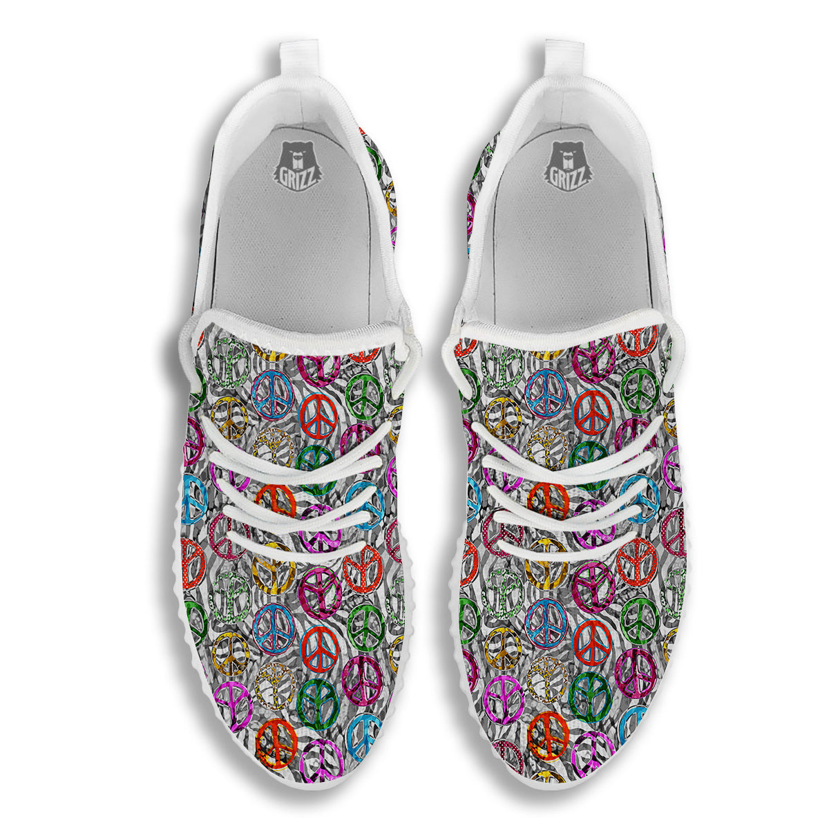Peace Signs Zebra Print Pattern White Walking Shoes-grizzshop