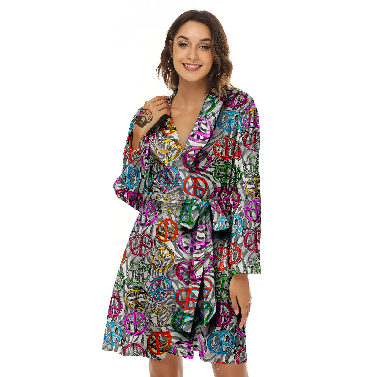 Peace Signs Zebra Print Pattern Women's Robe-grizzshop