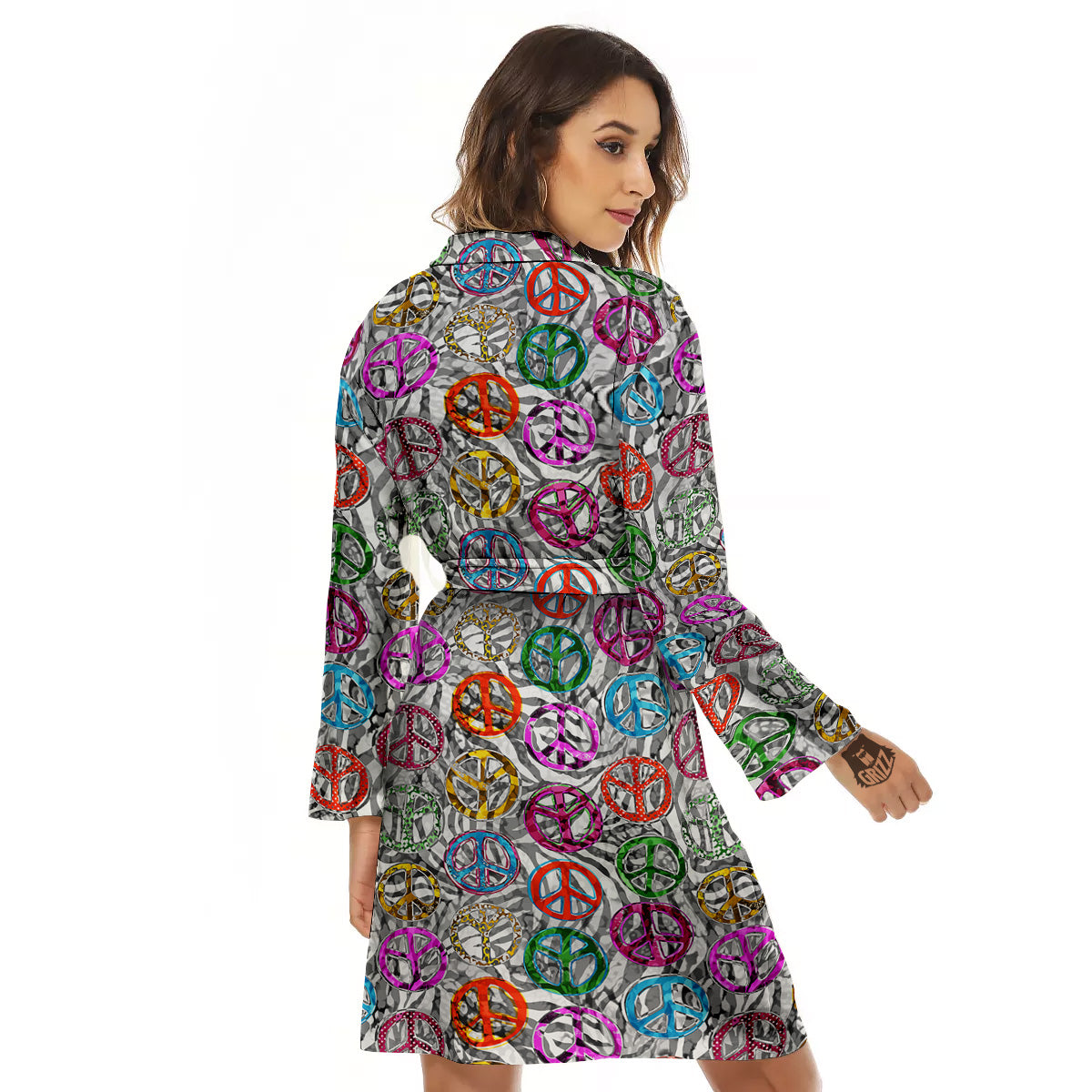 Peace Signs Zebra Print Pattern Women's Robe-grizzshop