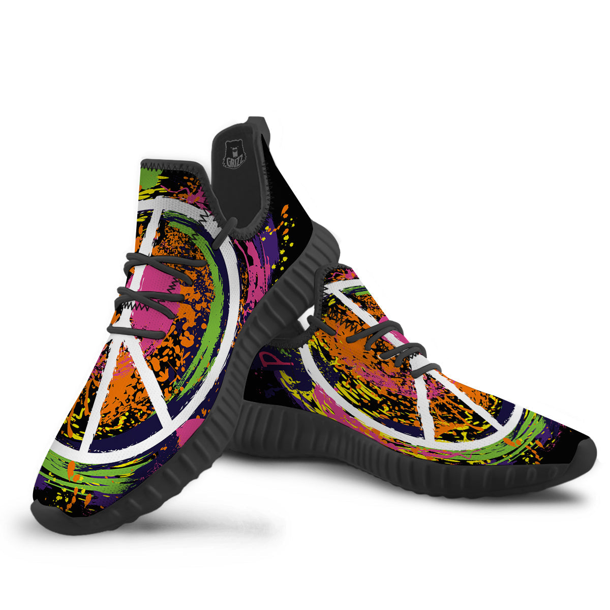Peace Symbols Colorful Hippie Print Black Walking Shoes-grizzshop