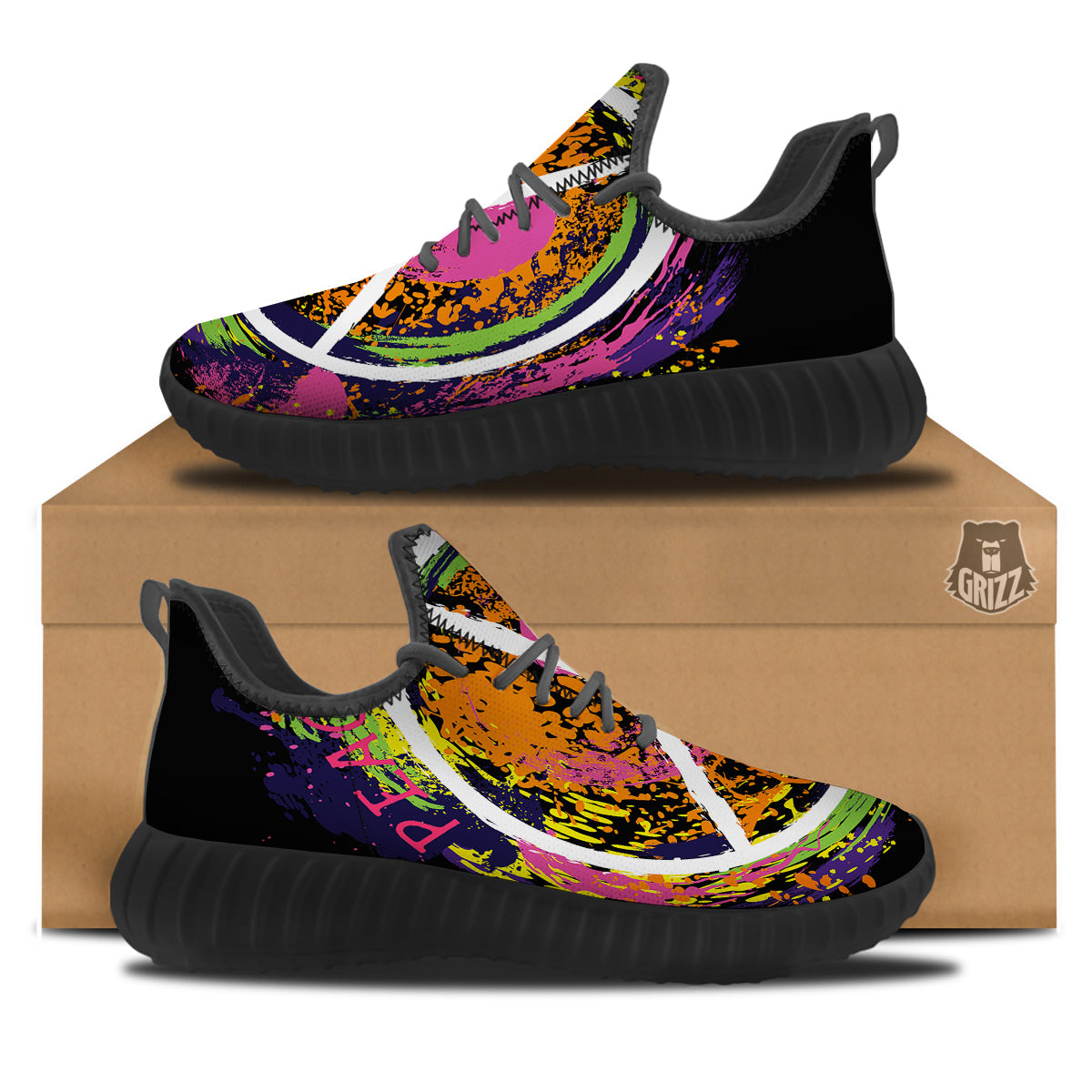 Peace Symbols Colorful Hippie Print Black Walking Shoes-grizzshop