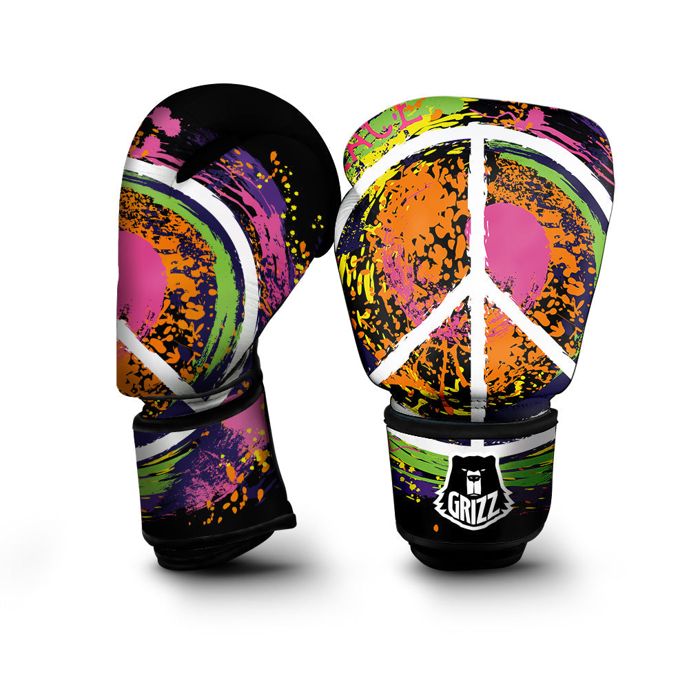 Peace Symbols Colorful Hippie Print Boxing Gloves-grizzshop