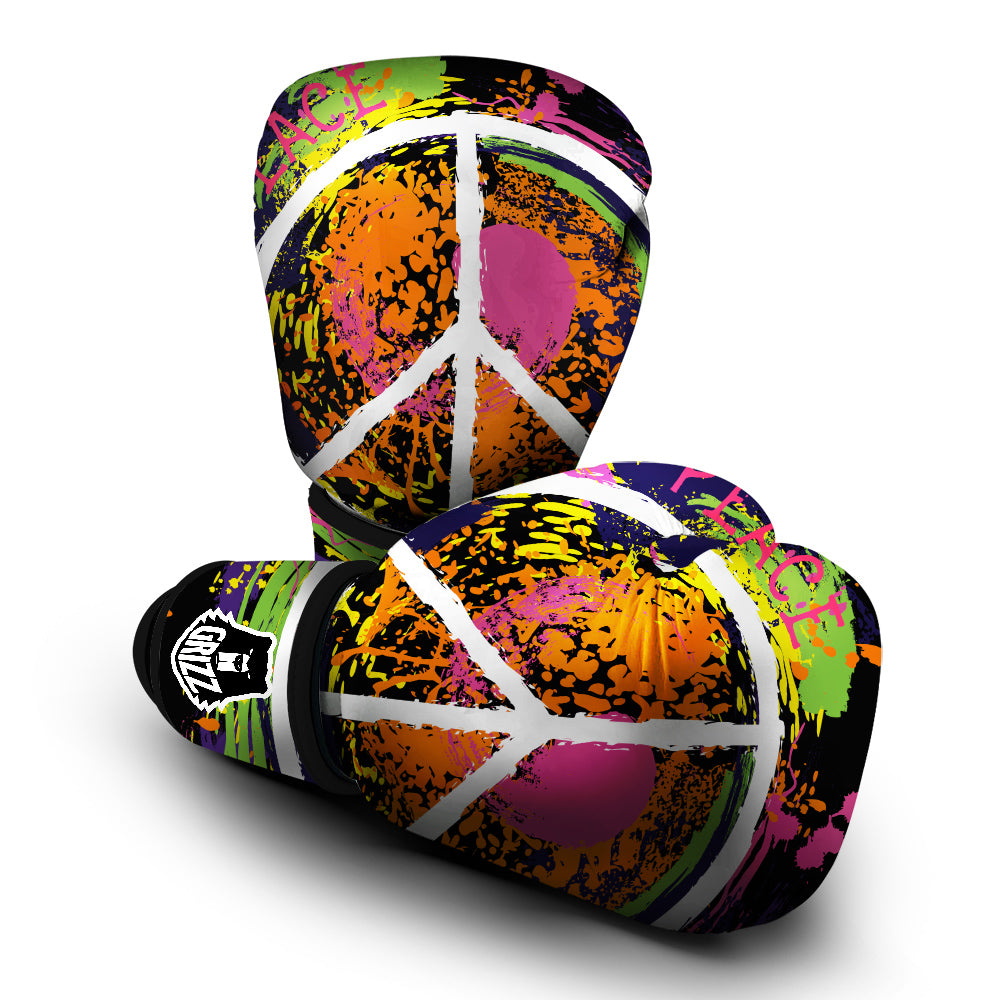 Peace Symbols Colorful Hippie Print Boxing Gloves-grizzshop