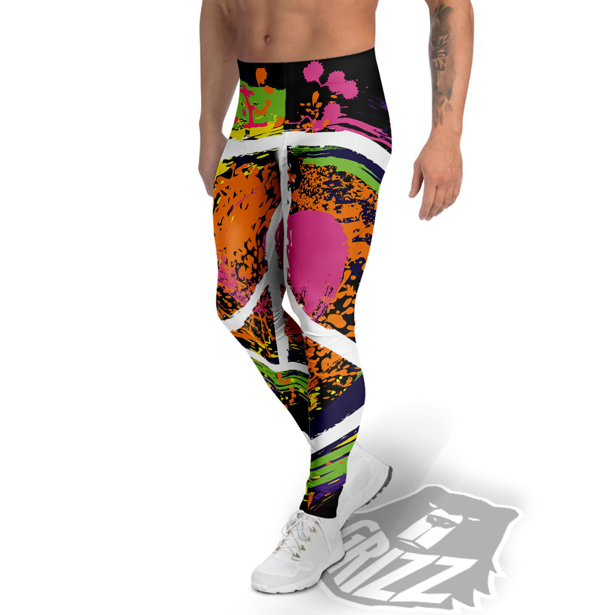 Peace Symbols Colorful Hippie Print Men's Leggings-grizzshop
