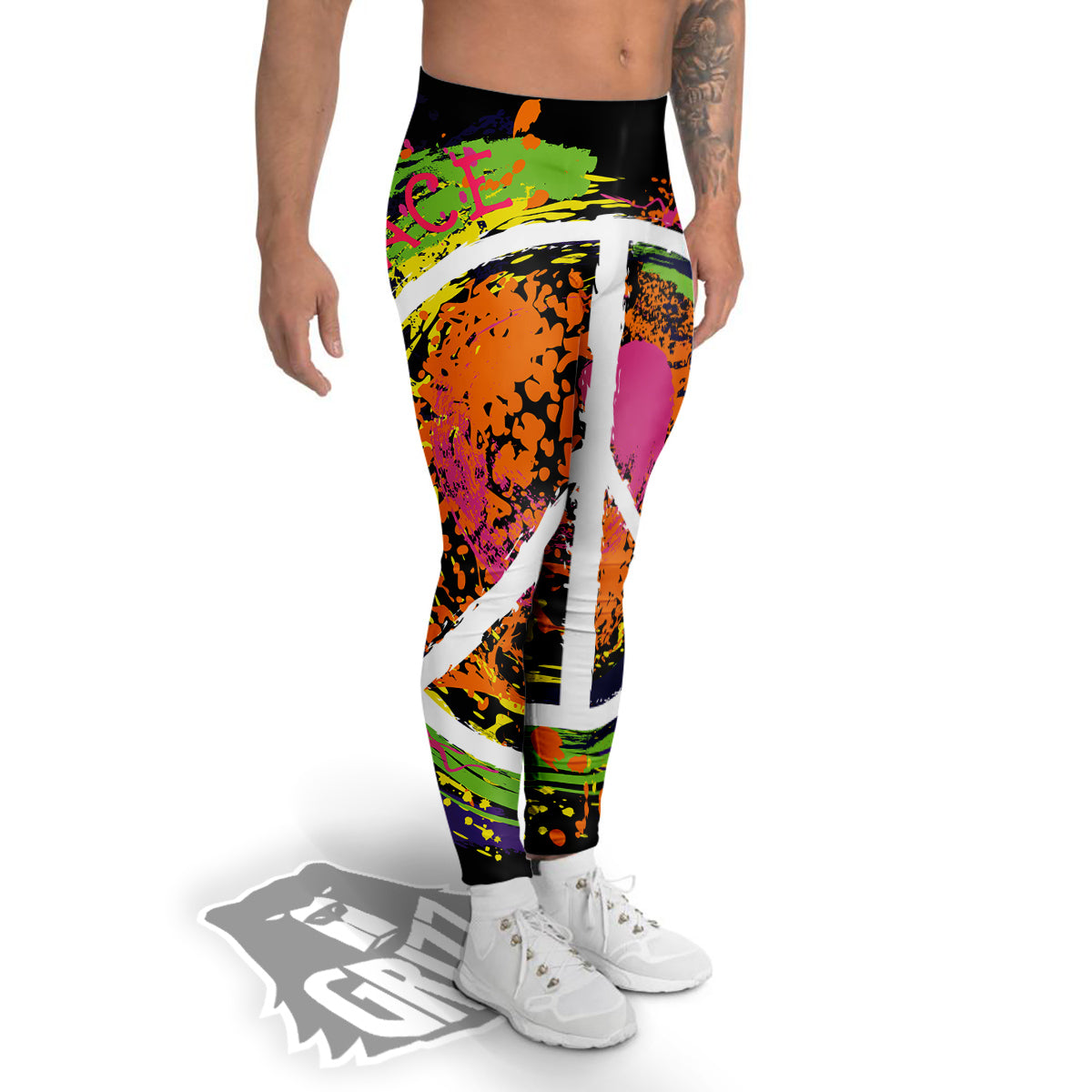 Peace Symbols Colorful Hippie Print Men's Leggings-grizzshop