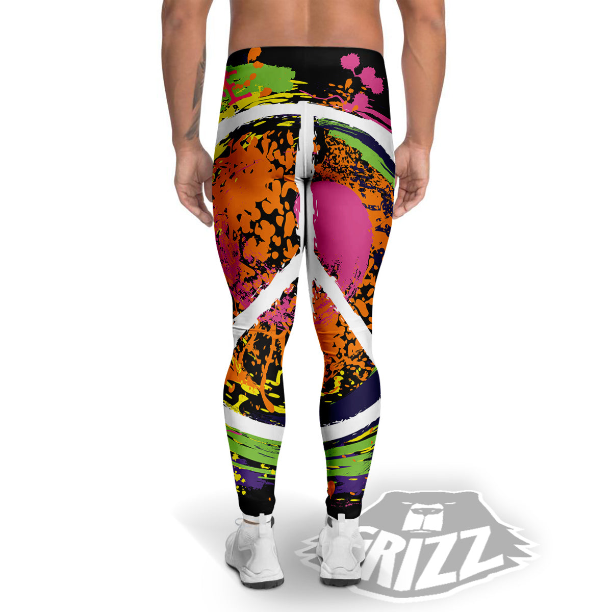 Peace Symbols Colorful Hippie Print Men's Leggings-grizzshop