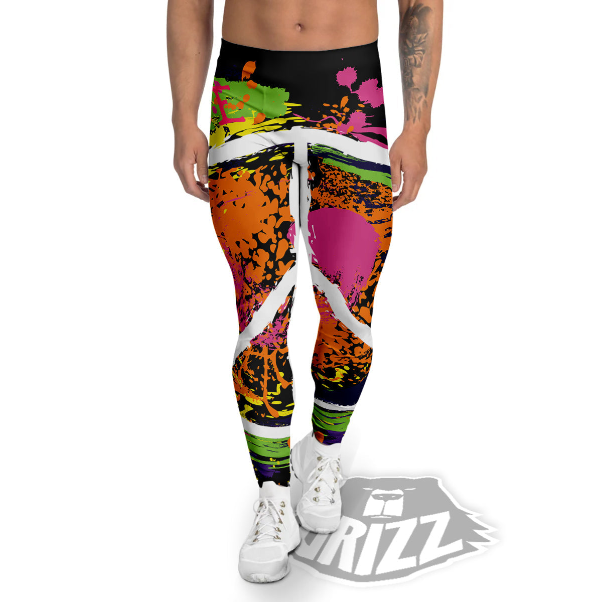 Peace Symbols Colorful Hippie Print Men's Leggings-grizzshop