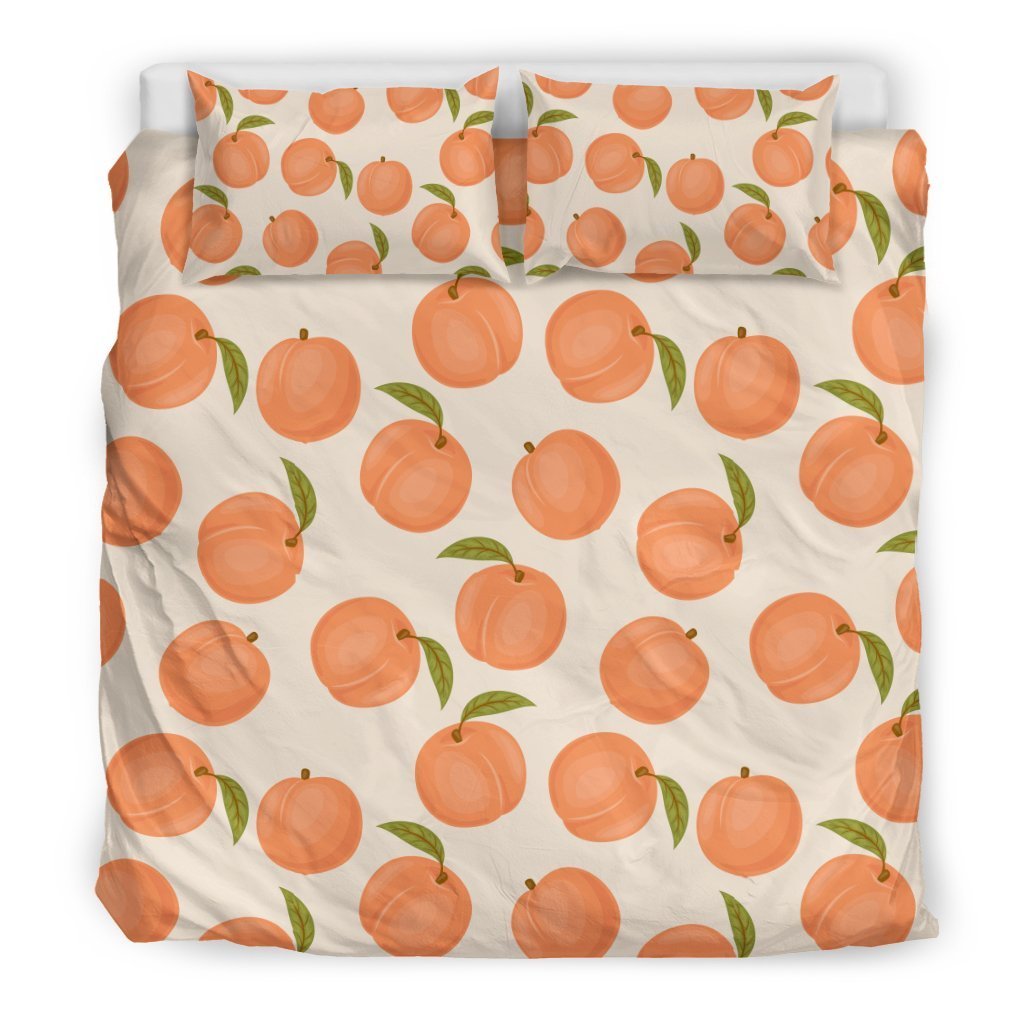 Peach Pattern Print Duvet Cover Bedding Set-grizzshop