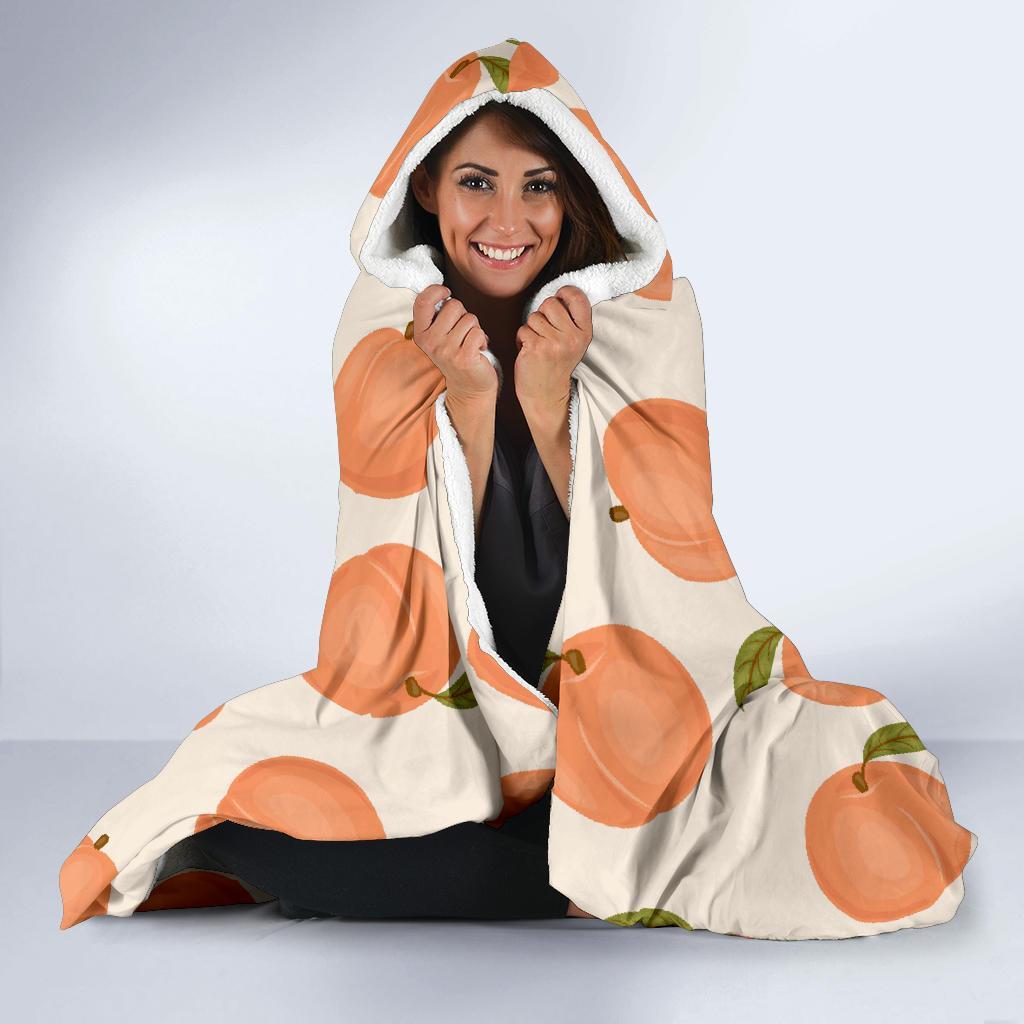 Peach Pattern Print Hooded Blanket-grizzshop