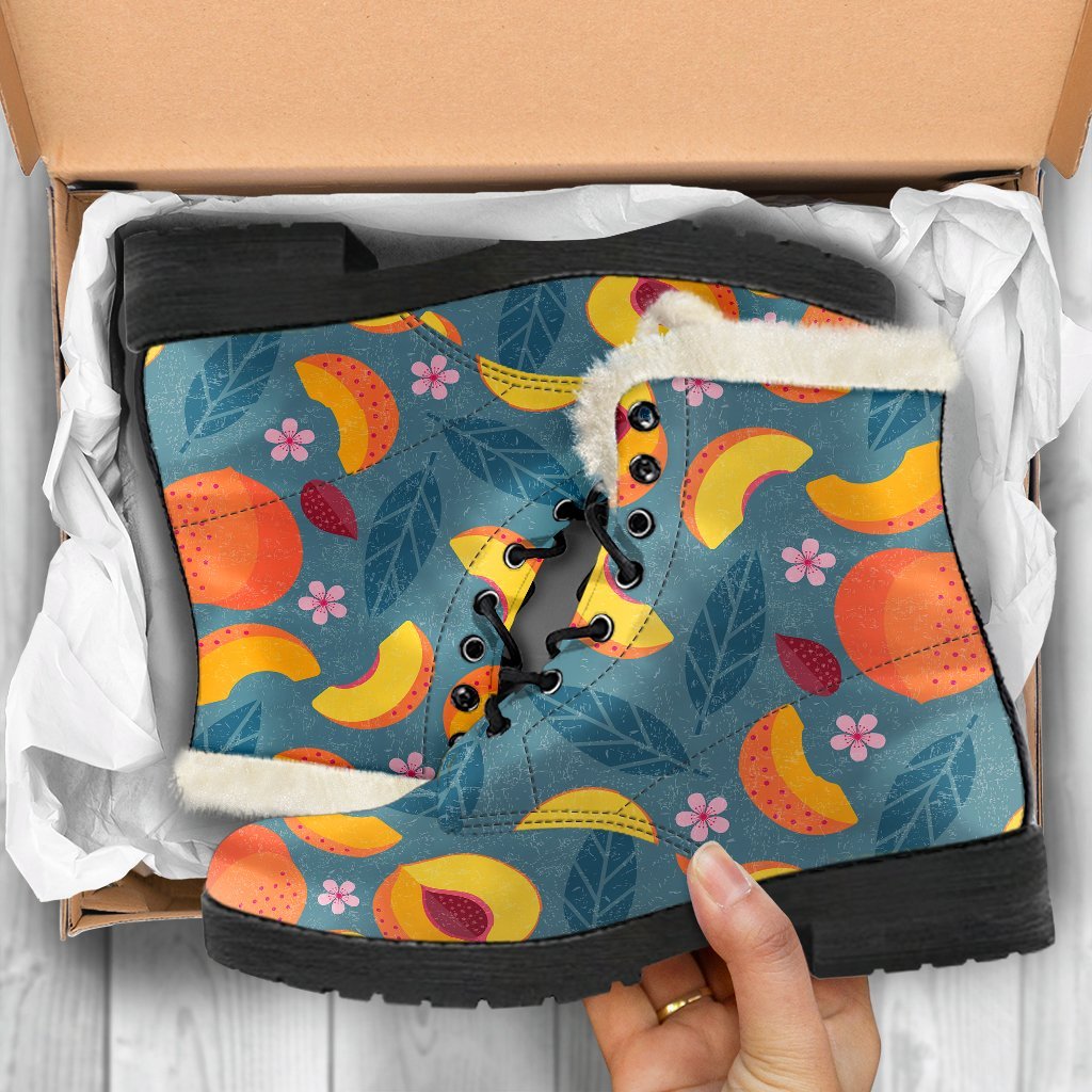 Peach Print Pattern Comfy Winter Boots-grizzshop