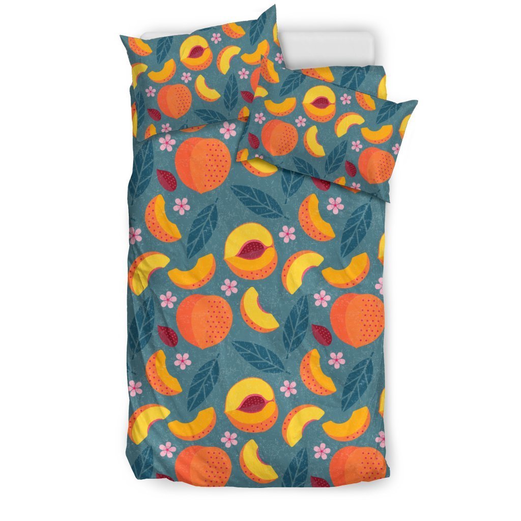 Peach Print Pattern Duvet Cover Bedding Set-grizzshop