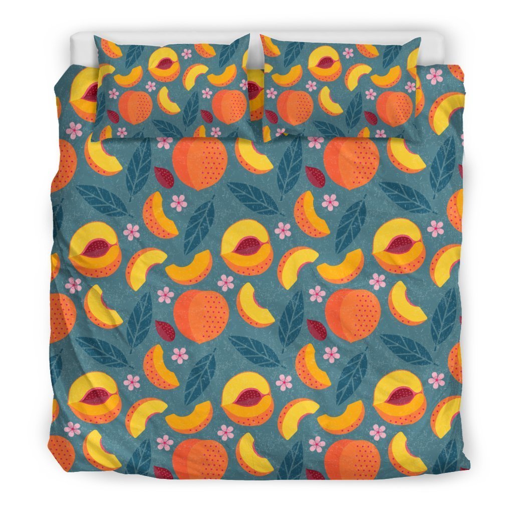 Peach Print Pattern Duvet Cover Bedding Set-grizzshop