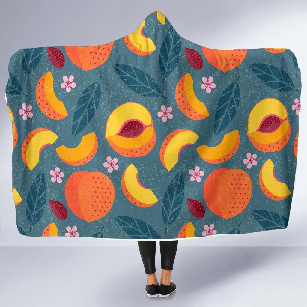 Peach Print Pattern Hooded Blanket-grizzshop