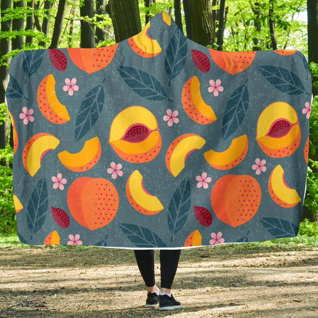 Peach Print Pattern Hooded Blanket-grizzshop