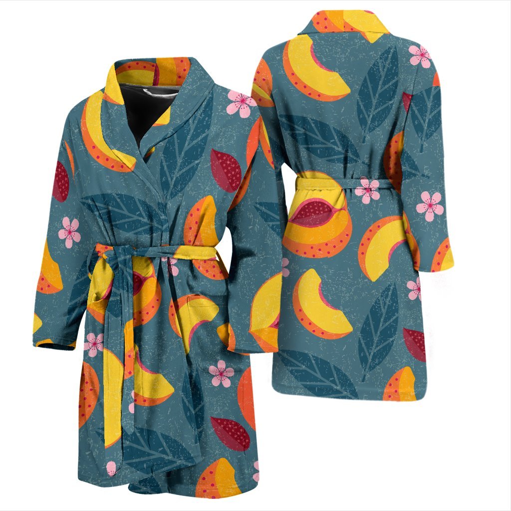 Peach Print Pattern Men Long Robe-grizzshop