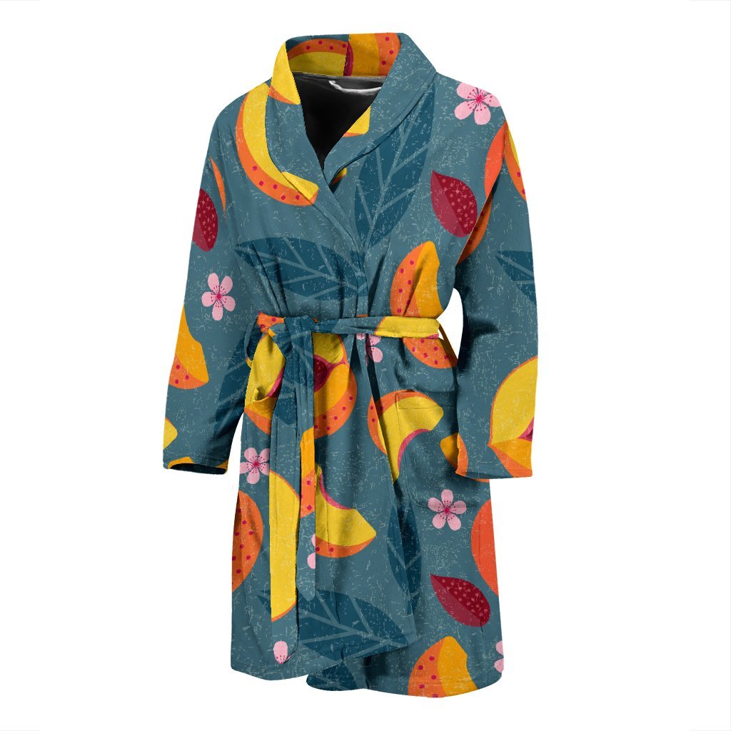 Peach Print Pattern Men Long Robe-grizzshop