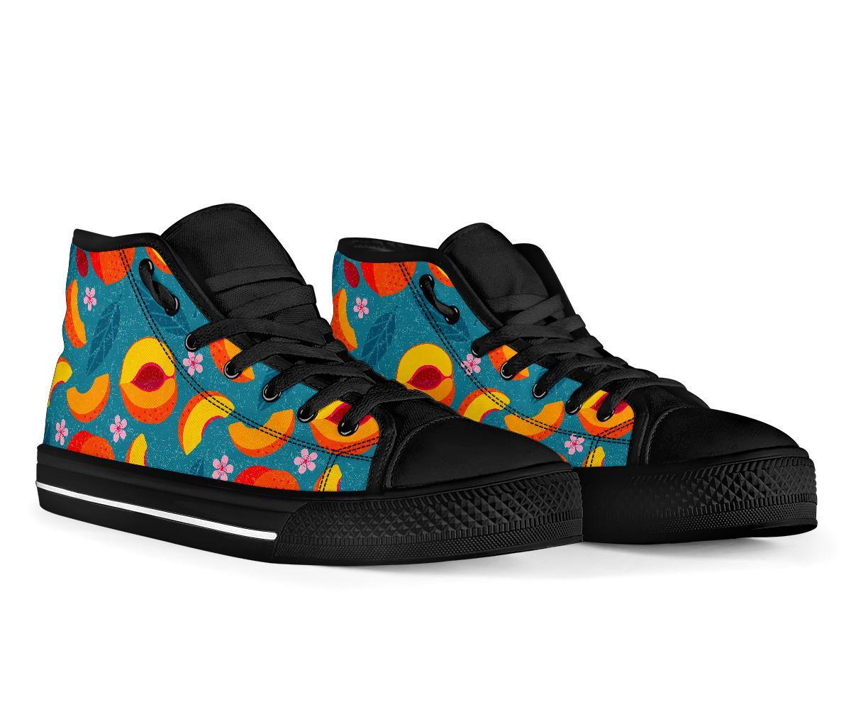Peach Print Pattern Men Women's High Top Shoes-grizzshop