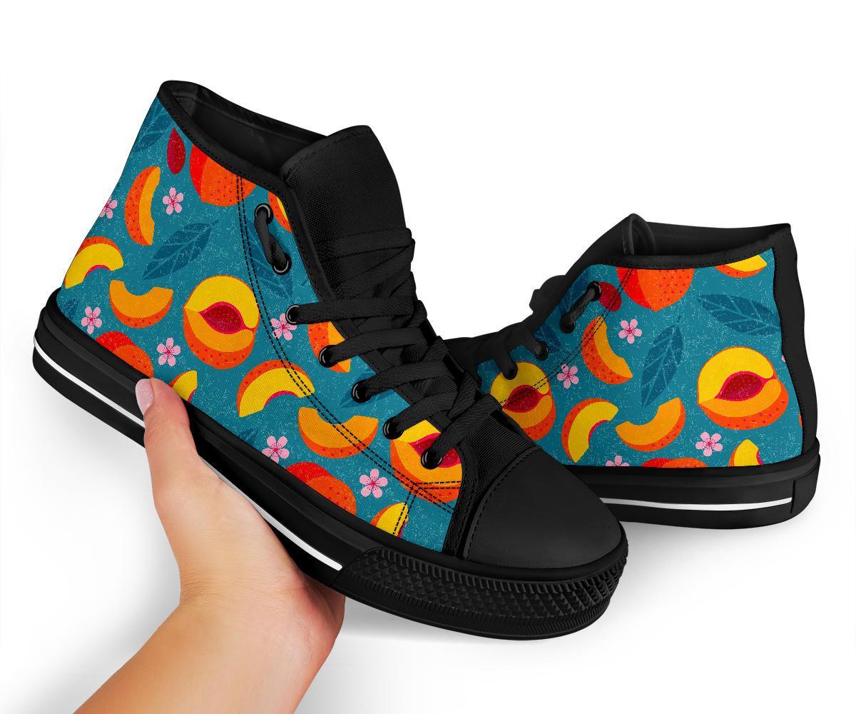 Peach Print Pattern Men Women's High Top Shoes-grizzshop