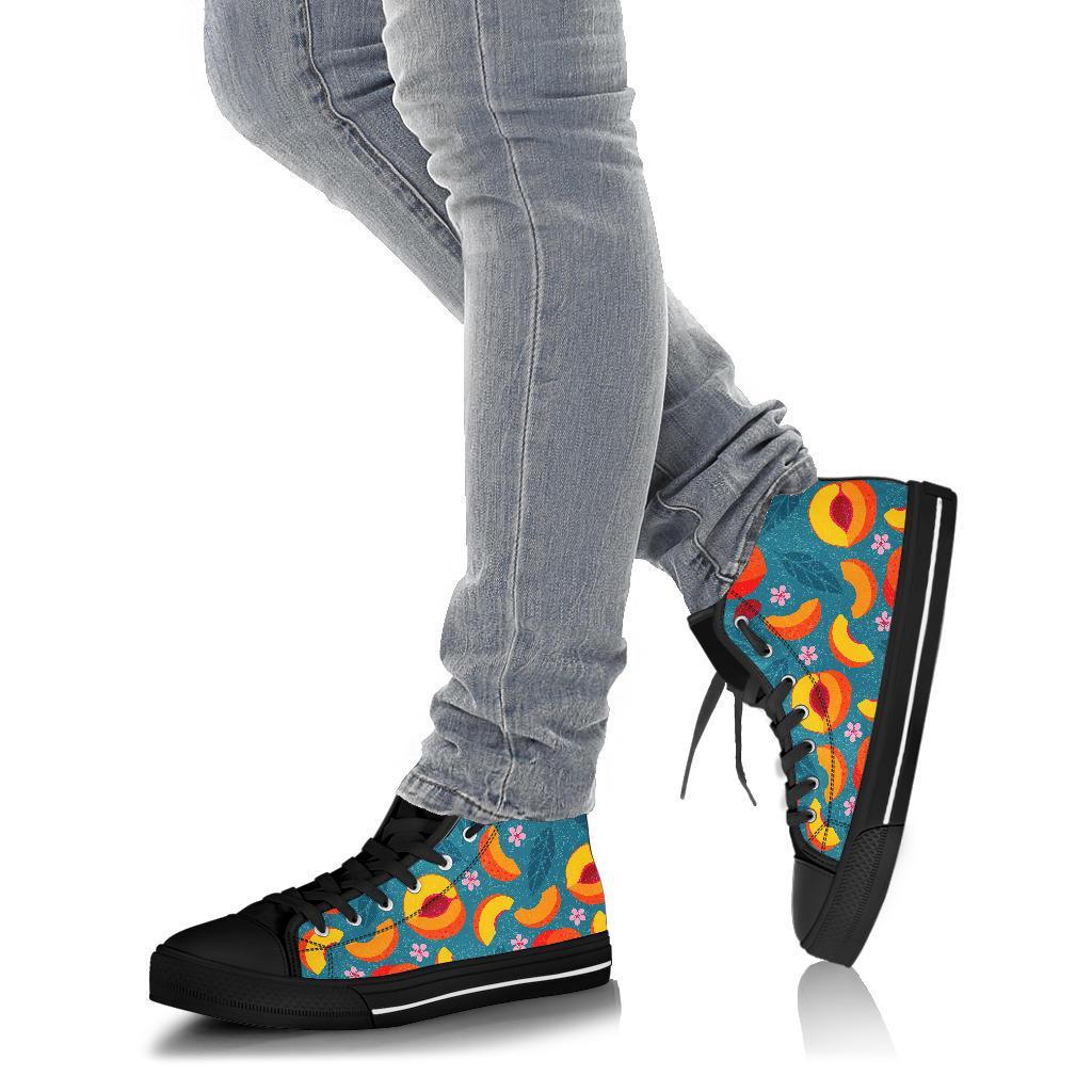 Peach Print Pattern Men Women's High Top Shoes-grizzshop