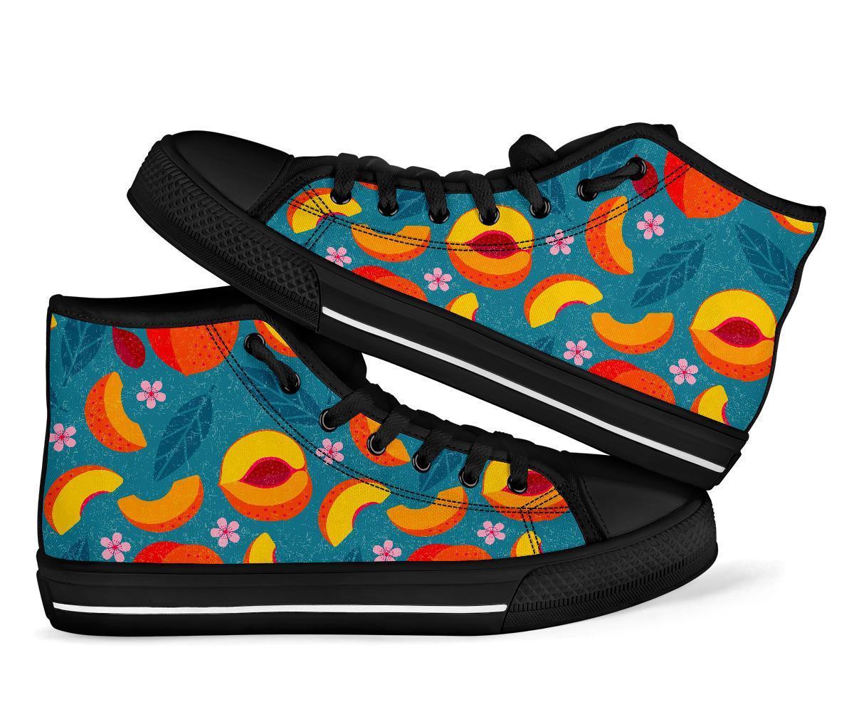 Peach Print Pattern Men Women's High Top Shoes-grizzshop
