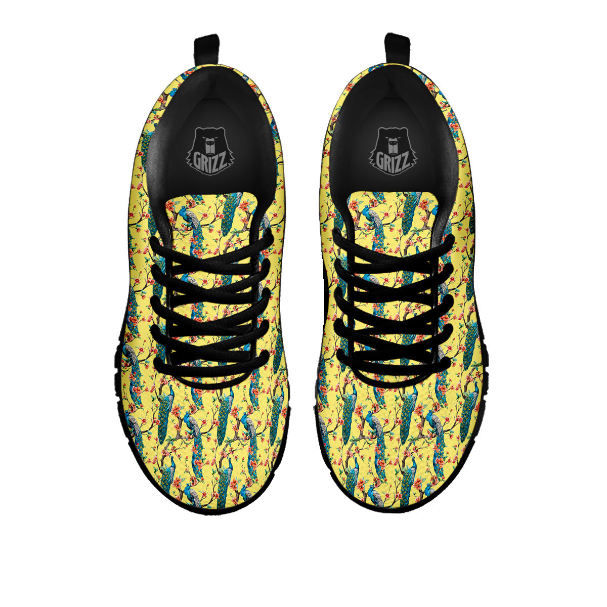 Peacock Cherry Blossom Print Black Sneaker-grizzshop