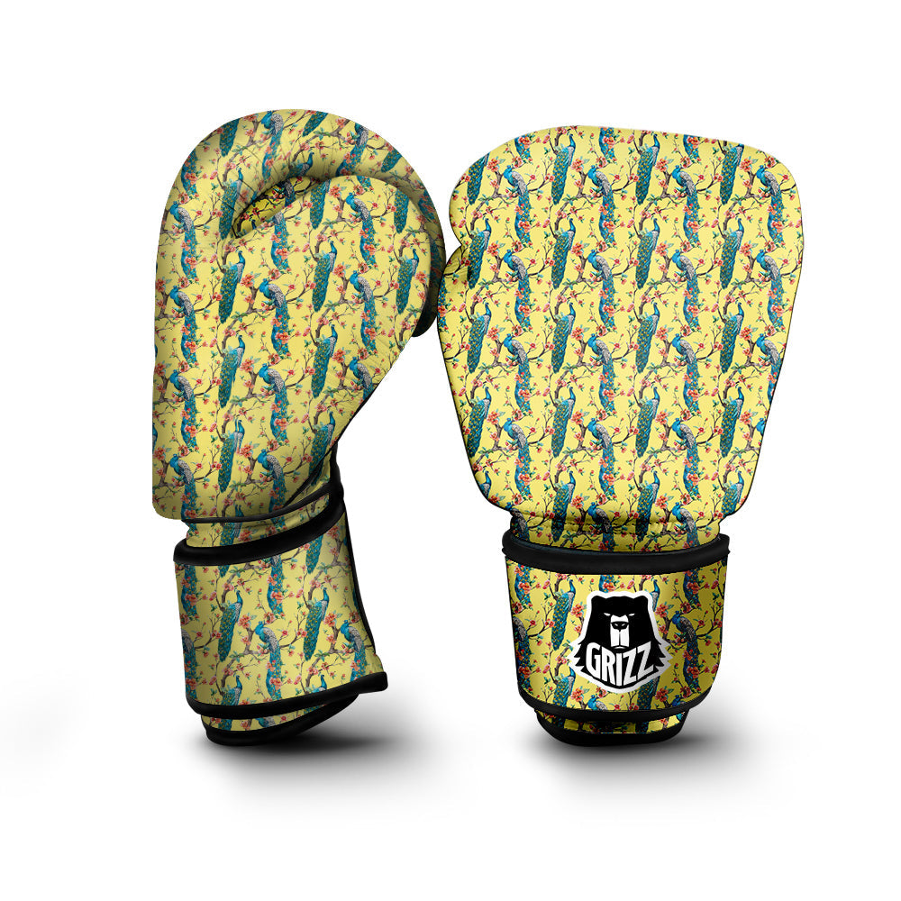 Peacock Cherry Blossom Print Boxing Gloves-grizzshop