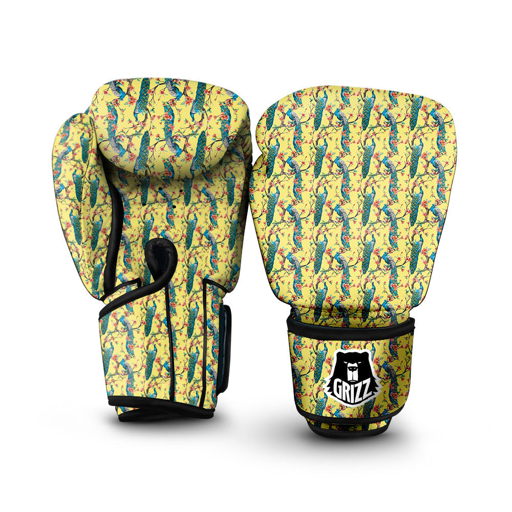 Peacock Cherry Blossom Print Boxing Gloves-grizzshop