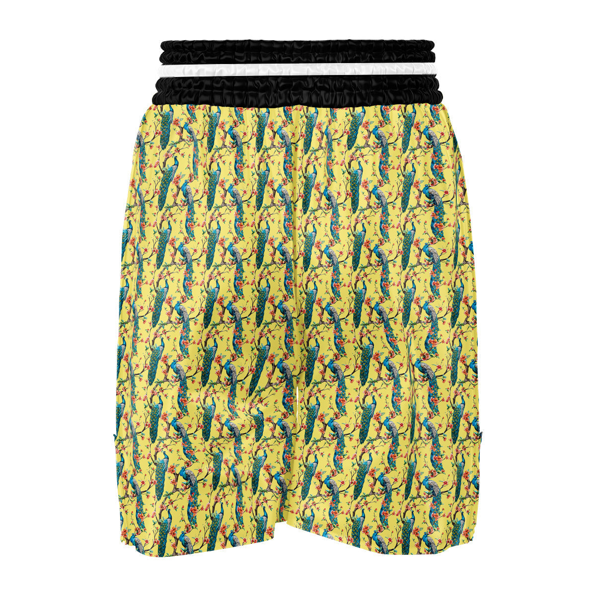 Peacock Cherry Blossom Print Boxing Shorts-grizzshop