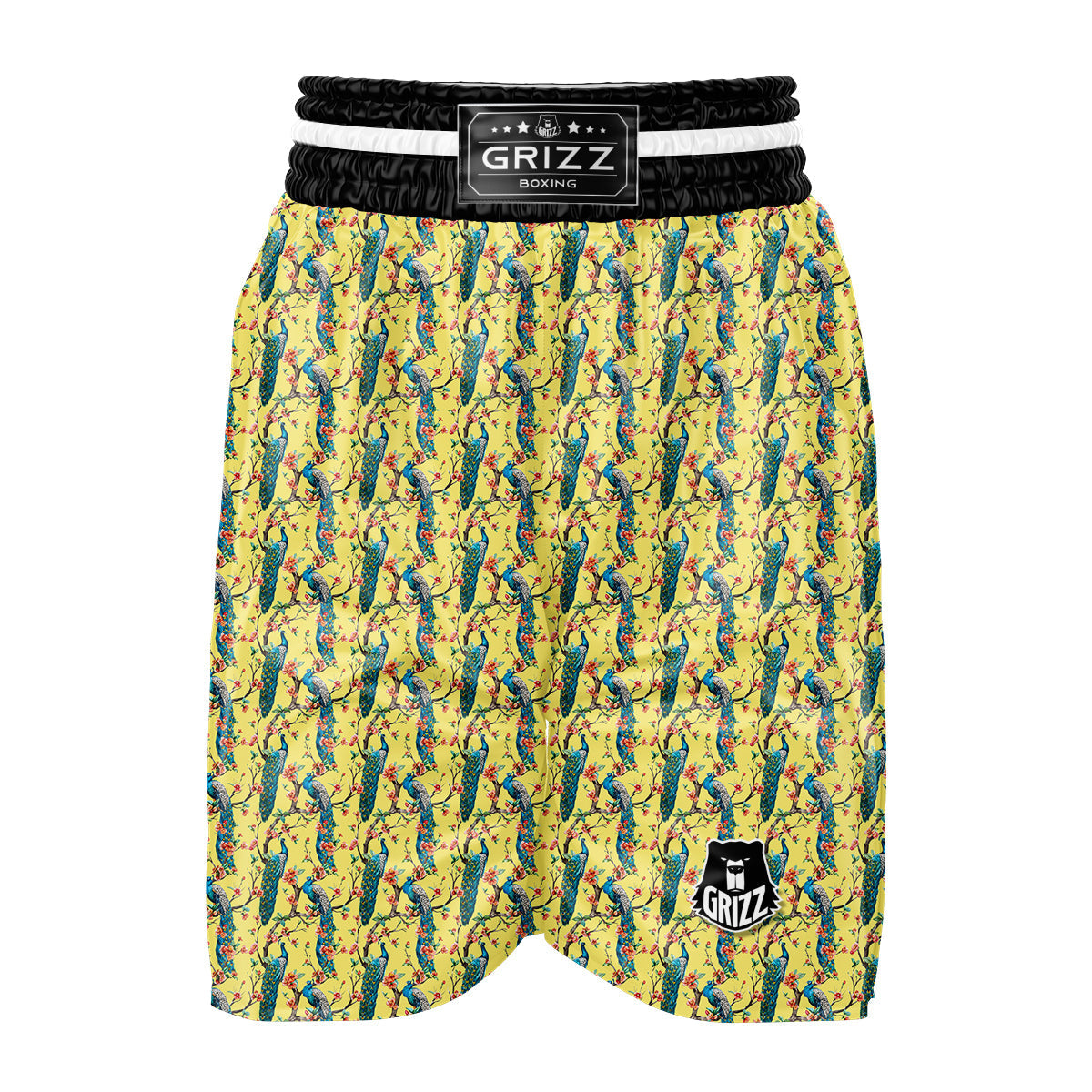 Peacock Cherry Blossom Print Boxing Shorts-grizzshop