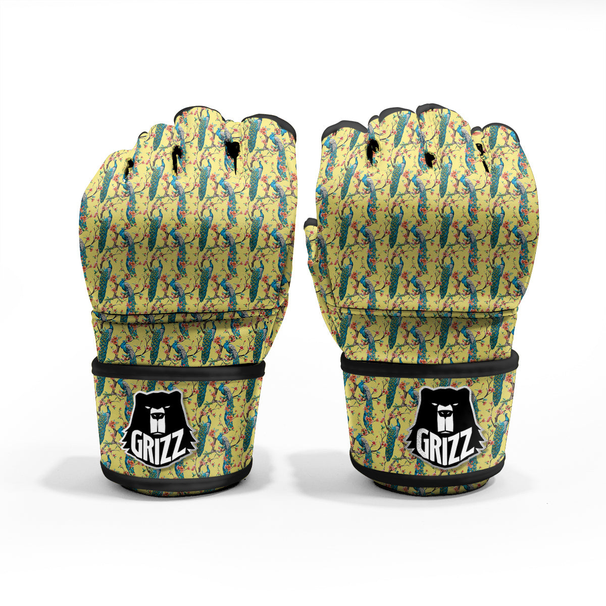Peacock Cherry Blossom Print MMA Gloves-grizzshop